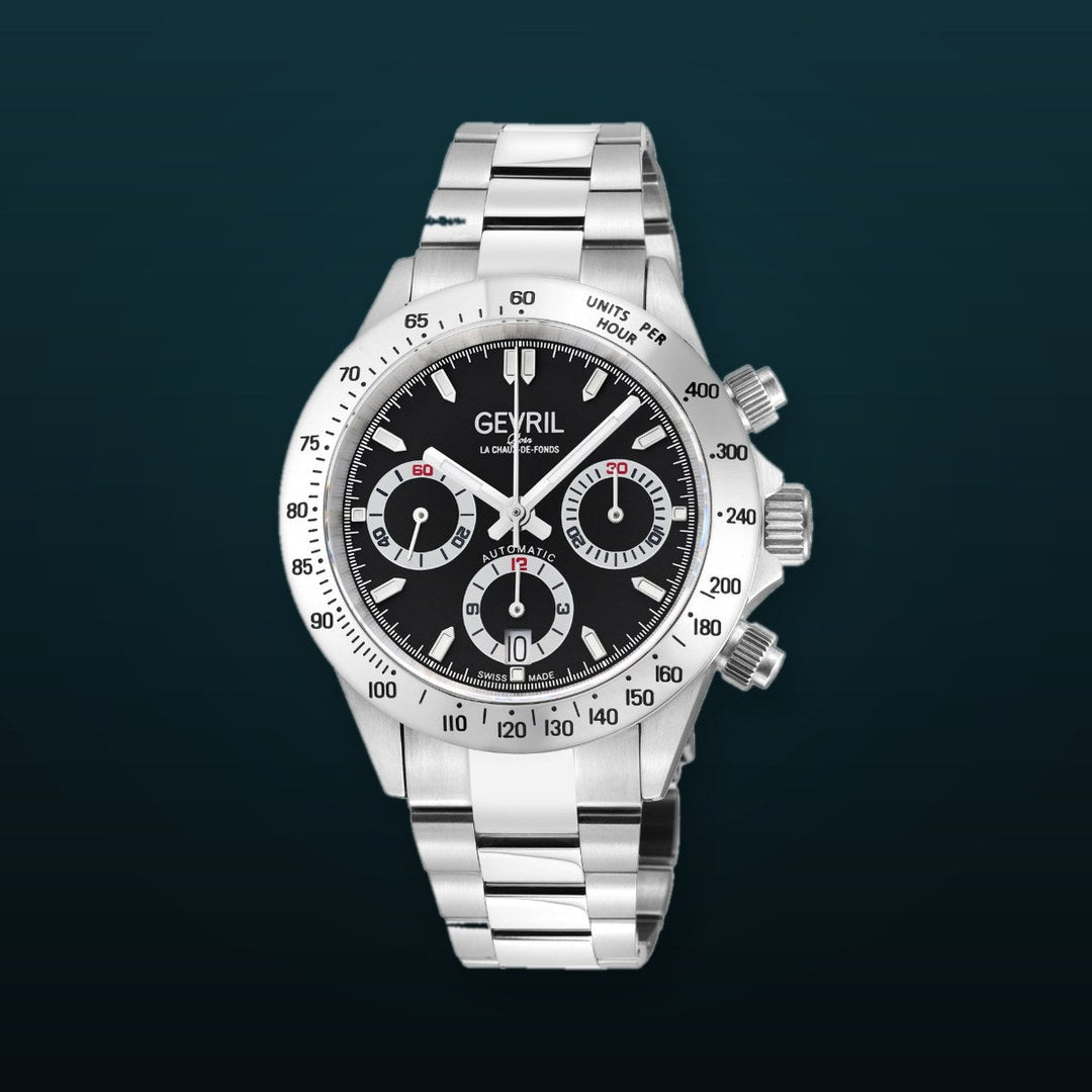 New Amsterdam Swiss made Automatic Chrono, ETA 7753, White Dial, Stainless steel | Black Dial