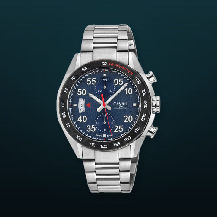 Ascari - Chronograph Swiss made Automatic Chrono Sellita SW500 forged carbon bezel  Blue Dial,  Stainless steel | Blue Dial