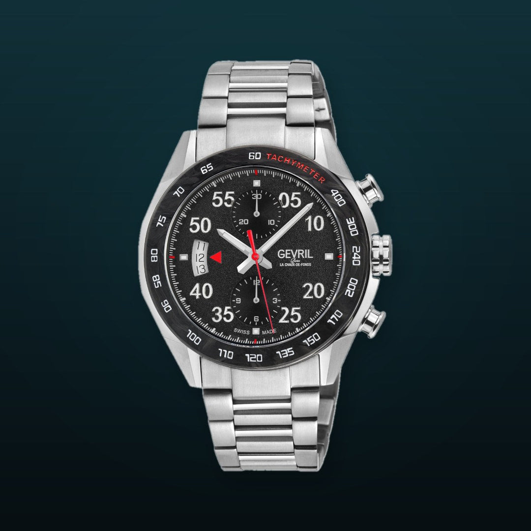 Ascari - Chronograph Swiss made Automatic Chrono Sellita SW500 forged carbon bezel  Black dial, Stainless steel | Black Dial