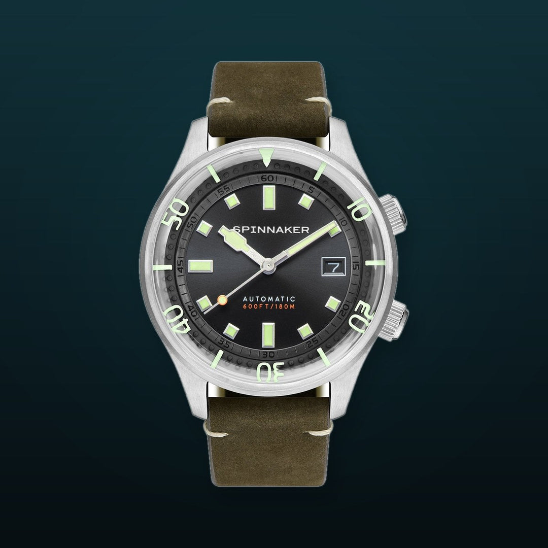 Bradner Black / Green / Leather | Black Dial