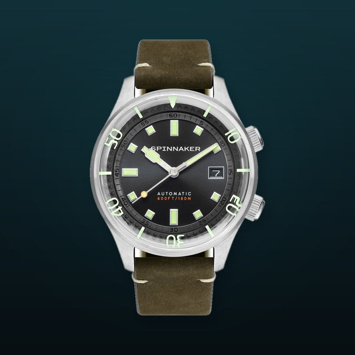 Bradner Black / Green / Leather | Black Dial