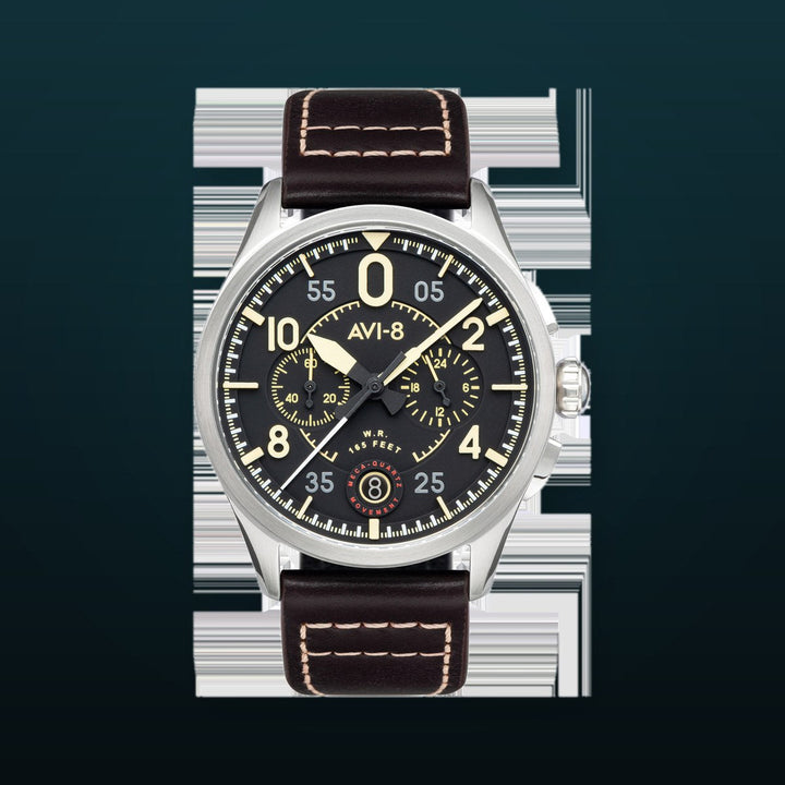 Spitfire Lock Chronograph Watch Black / Brown /  Leather | Black Dial