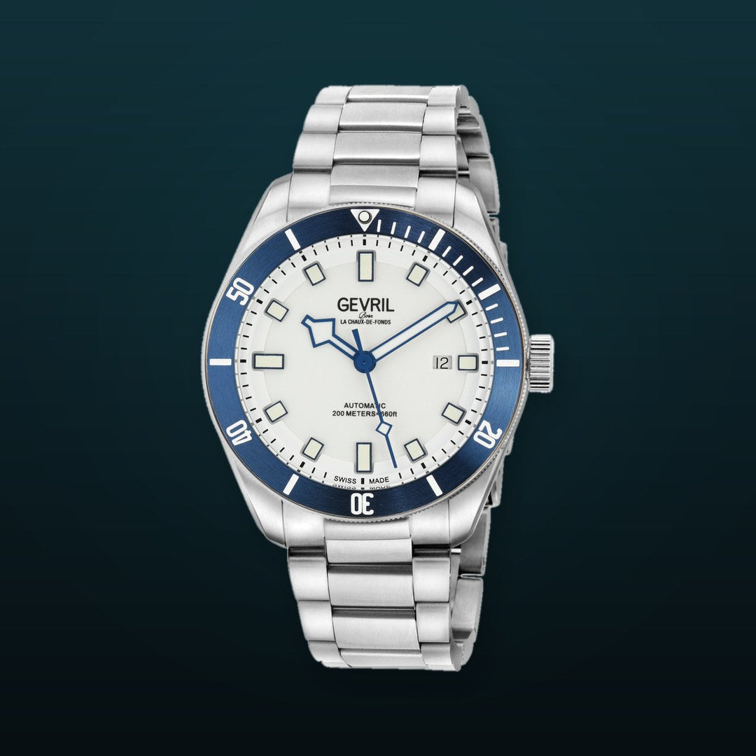 Yorkville-Diver Gevril Swiss Made Sellita SW200 “Luminous Dial” Diver Watch | White Dial