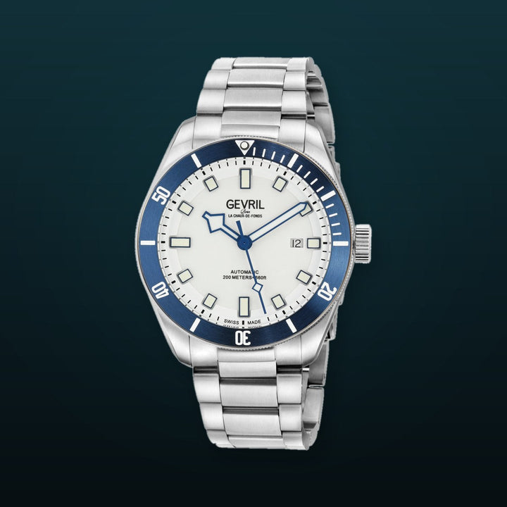 Yorkville-Diver Gevril Swiss Made Sellita SW200 “Luminous Dial” Diver Watch | White Dial