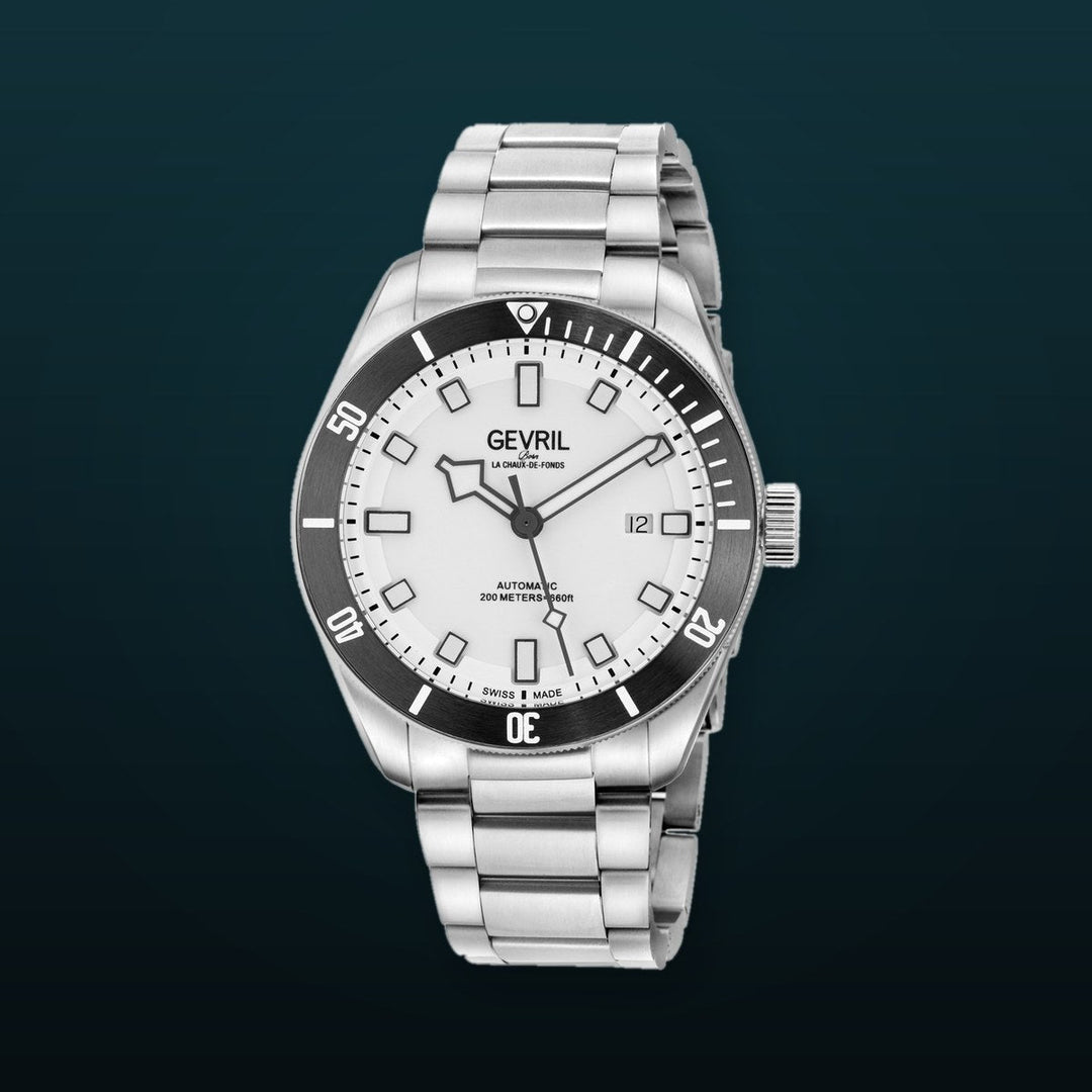 Yorkville-Diver Gevril Swiss Made Sellita SW200 “Luminous Dial” Diver Watch White Dial