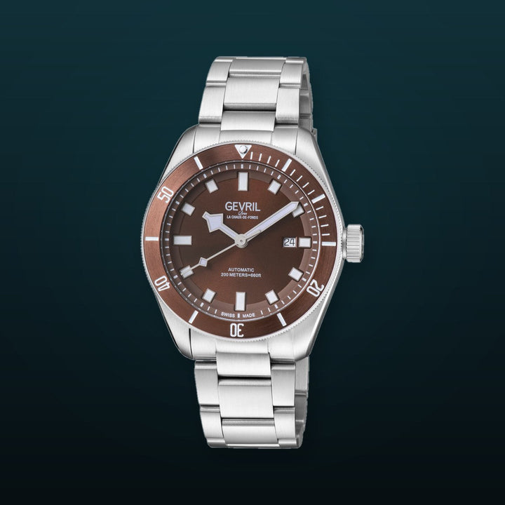 Yorkville Gevril Men's BrownDial Sellita SW200 Swiss Automatic Unidirectional Bezel Divers Watch | Brown Dial