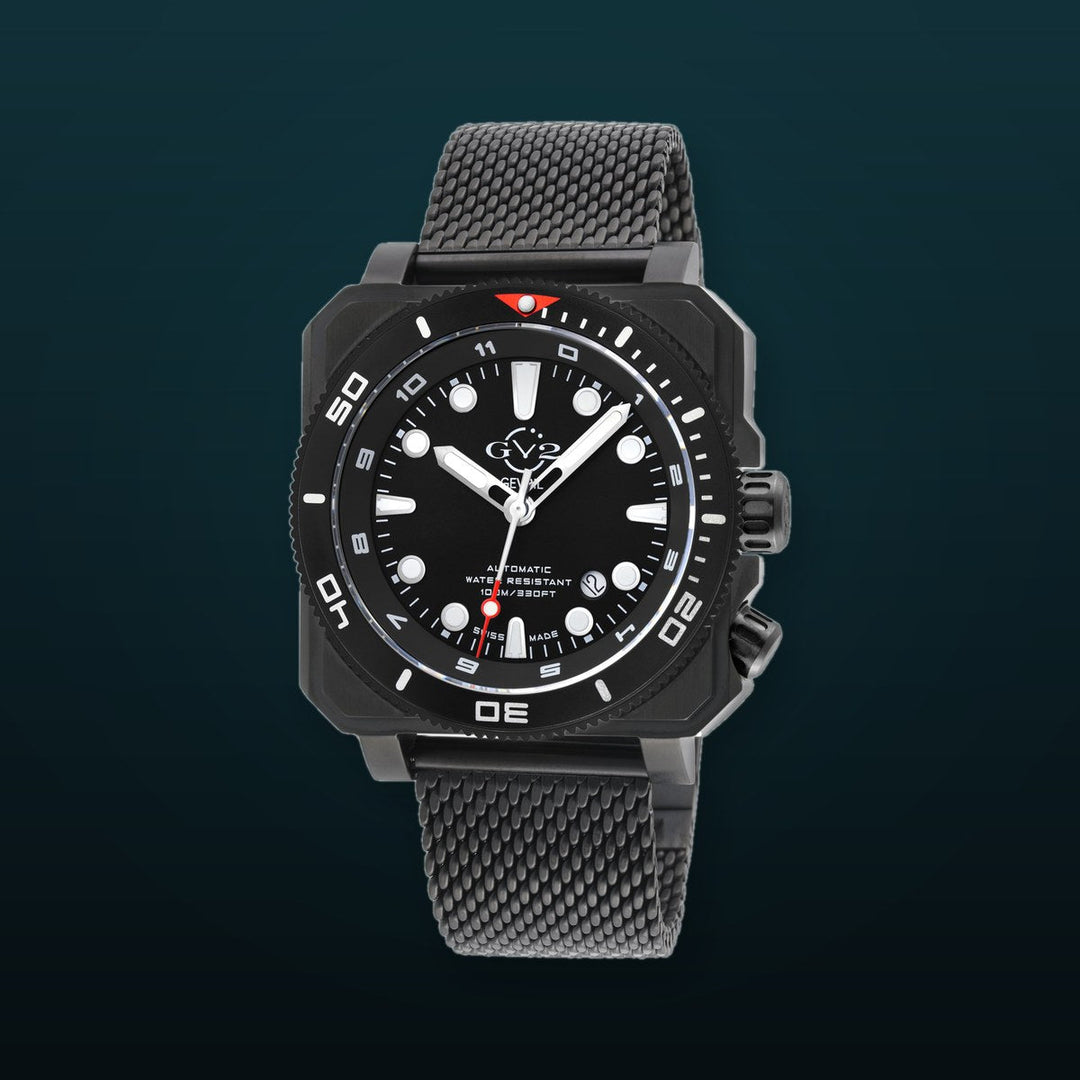 XO Submarine Sellita SW200 rotating bezel Black dial Black PVD Divers watch Mesh | Black Dial