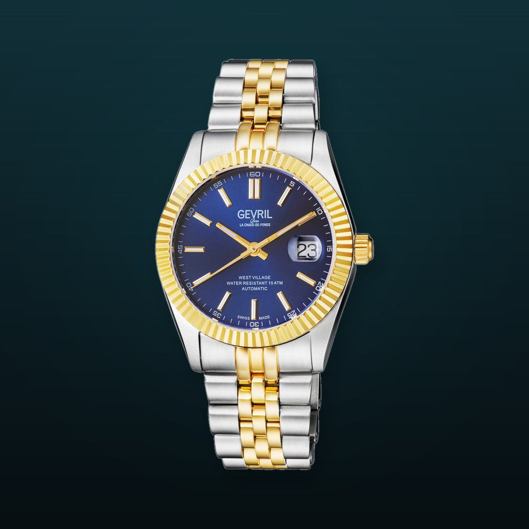 West Village Gevril Sellita Automatic SW200 Swiss Made fluted bezel watch