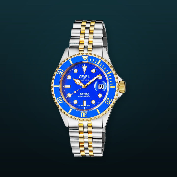 Wall Street Gevril Swiss Made SW200 Steel Rotating bezel Watch, 316L Case, Blue Dial Blue Dial