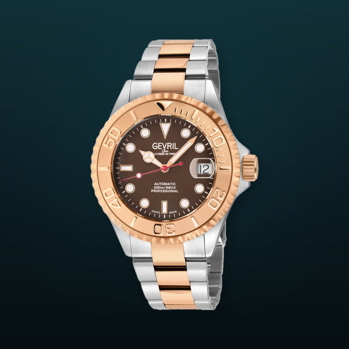 Wall Street Gevril Swiss Made SW200 Steel Rotating Bezel Diver's watch, Two toned  bezel, Brown dial     DIal | Brown Dial