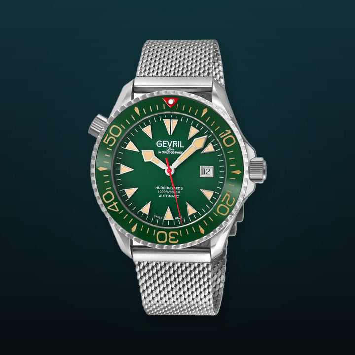 Hudson Yards Swiss Automatic SW200 - Date display Diver watch, Green Ceramic bezel, Green enamel dial with Old Radium Luminous | Green Dial