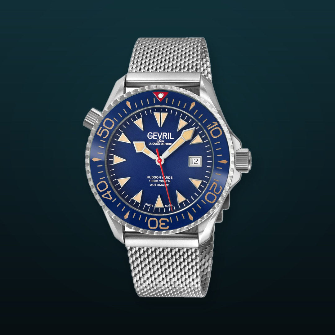 Hudson Yards Swiss Automatic SW200 - Date display Diver watch, Blue Ceramic bezel, Blue enamel dial with Old Radium Luminous | Blue Dial