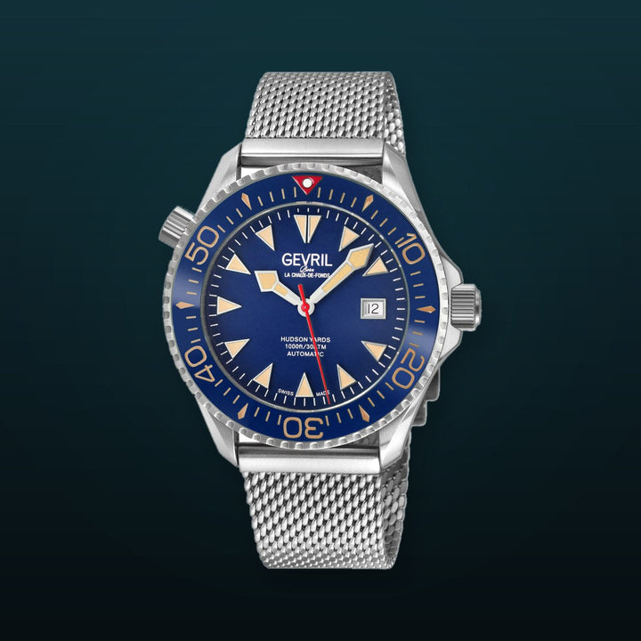 Hudson Yards Swiss Automatic SW200 - Date display Diver watch, Blue Ceramic bezel, Blue enamel dial with Old Radium Luminous | Blue Dial