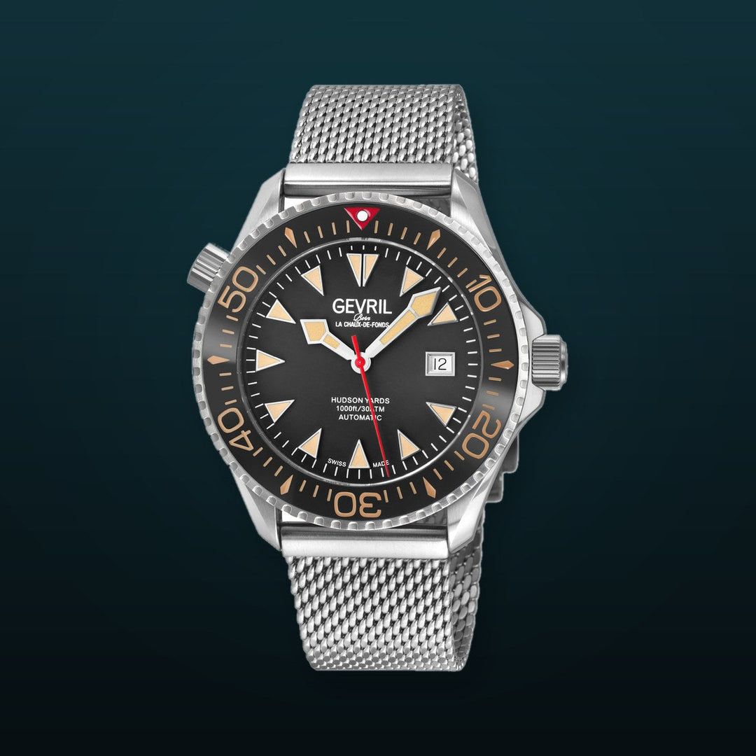 Hudson Yards Swiss Automatic SW200 - Date display Diver watch, Black Ceramic bezel, Black enamel dial with Old Radium Luminous | Black Dial