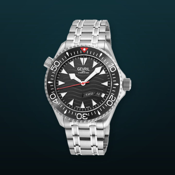 Hudson Yards Swiss Automatic Custom made SW220 - Day/Date display Diver watch, Black Ceramic bezel, Unidirectional Rotating bezel. Black Dial