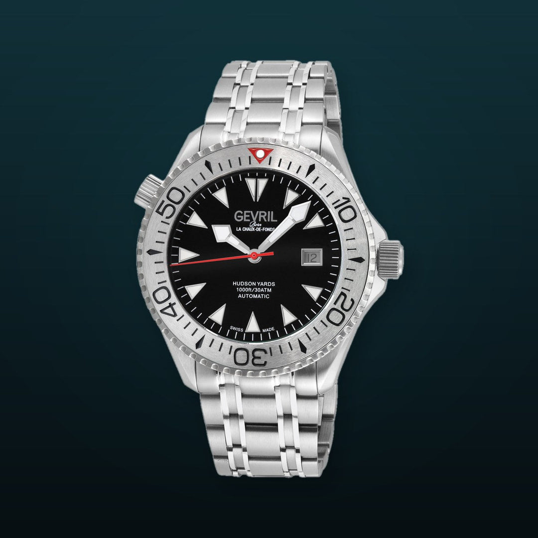 Hudson Yards Swiss Made Automatic SW200 Diver watch Silver Tungsten bezel, Unidirectional Rotating bezel. | Black Dial