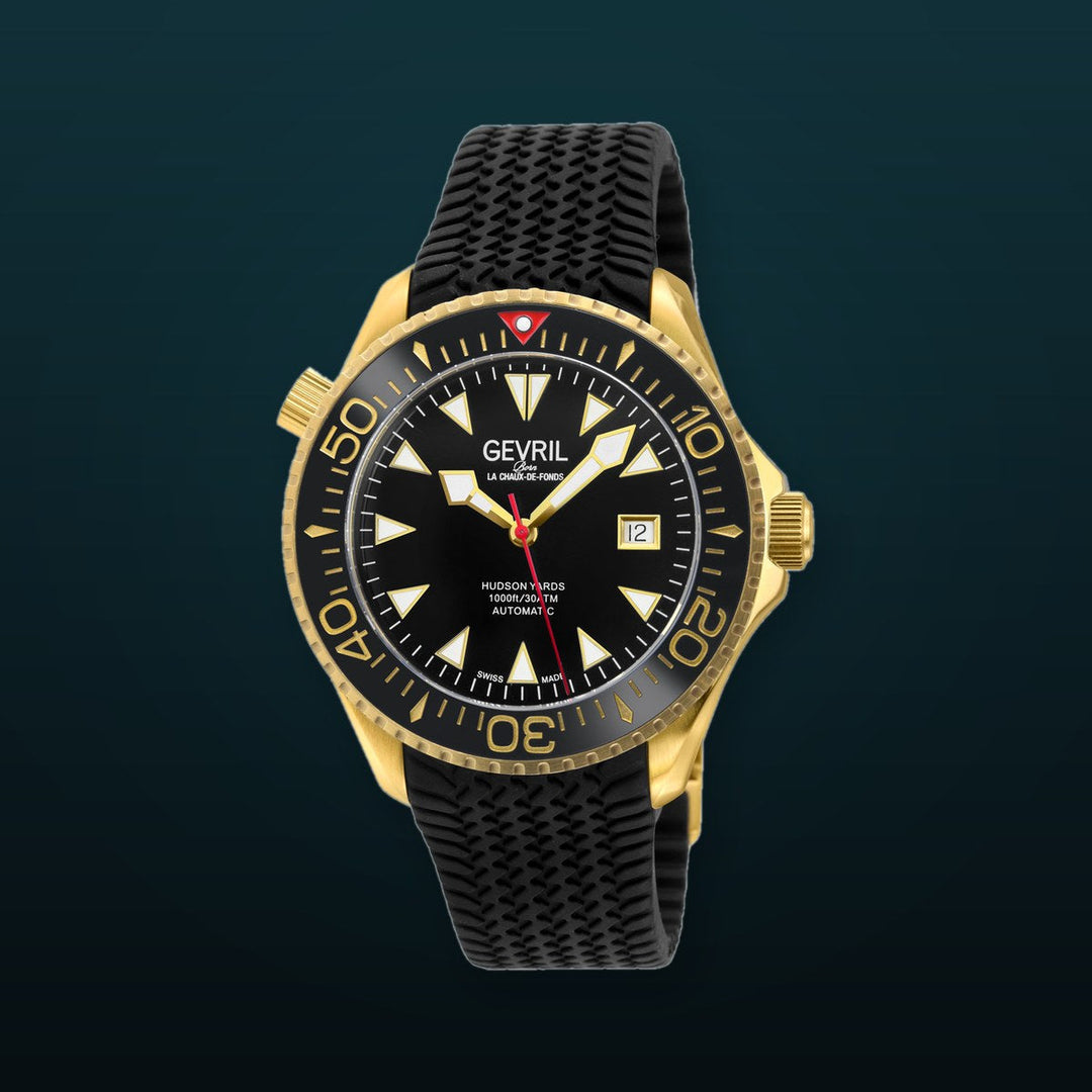 Hudson Yards - Rubber Swiss Made SW200 ceramic rotating bezel helium valve - Black Rubber | Black Dial
