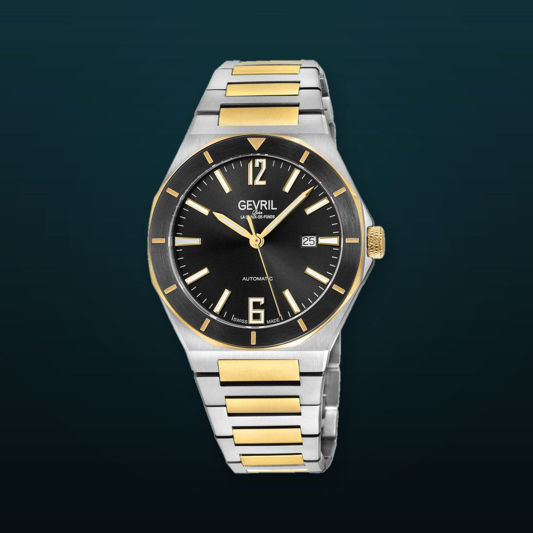 High Line Gevril High Line Swiss Made SW200 Automatic Black Bezel two tone IPYG watch | Black Dial