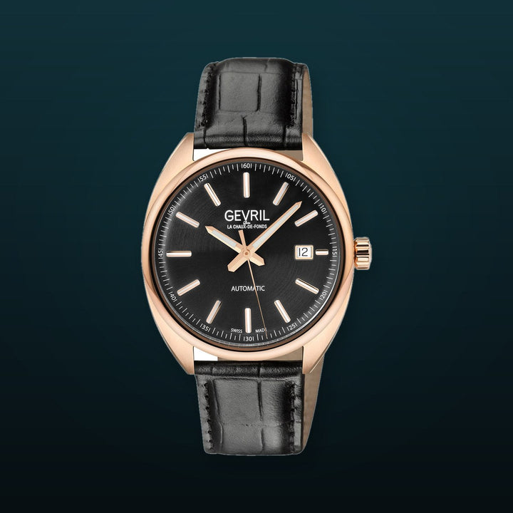 Five Points Gevril Selita SW200 Swiss Made Five Points Watch Italian Black Leather | Black Dial