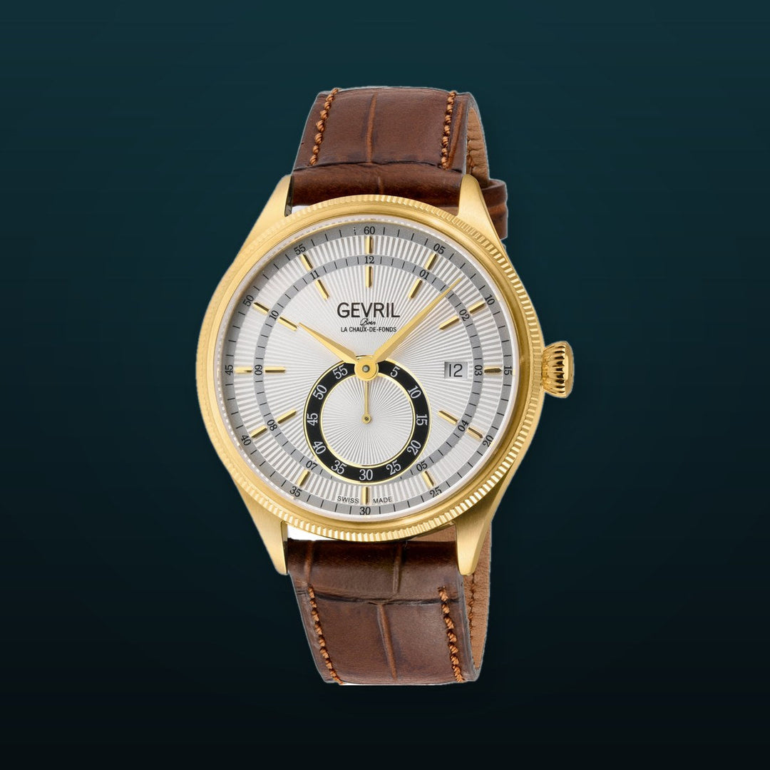Empire Gevril Swiss Automatic, ETA 2895, White Dial,  Genuine Handmade Italian Brown Leather | White Dial