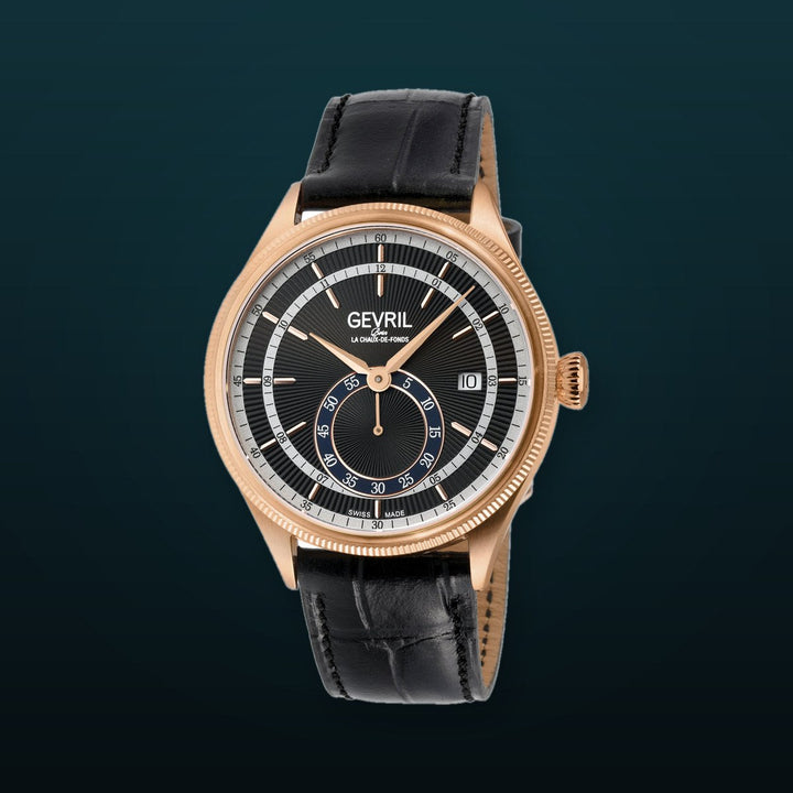 Empire Gevril Swiss Automatic, ETA 2895, Black Dial,  Genuine Handmade Italian Black Leather | Black Dial