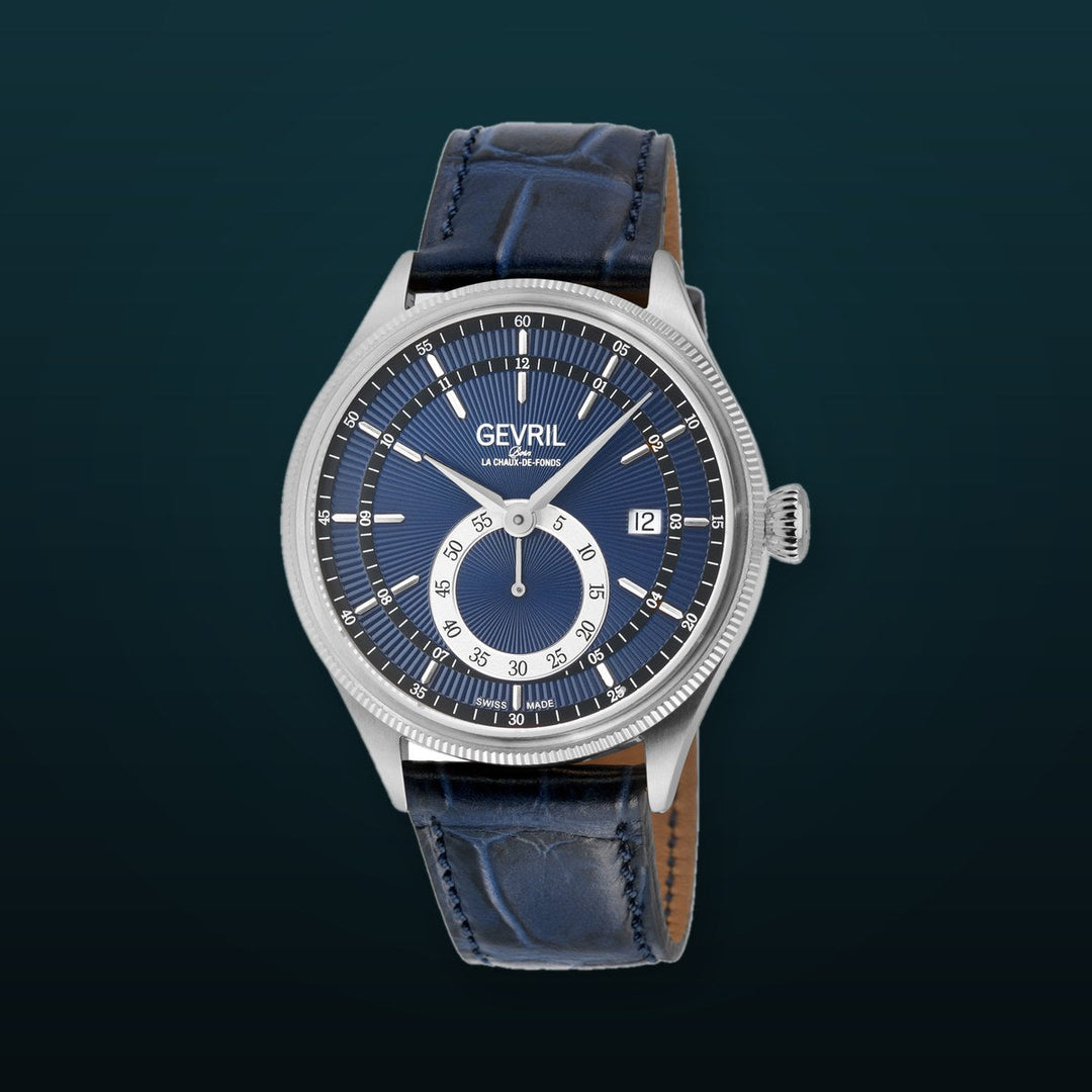 Empire Gevril Swiss Automatic, ETA 2895, Blue Dial,  Genuine Handmade Italian Blue Leather | Blue Dial