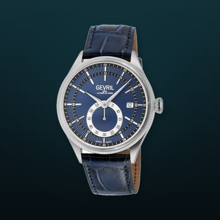 Empire Gevril Swiss Automatic, ETA 2895, Blue Dial,  Genuine Handmade Italian Blue Leather | Blue Dial