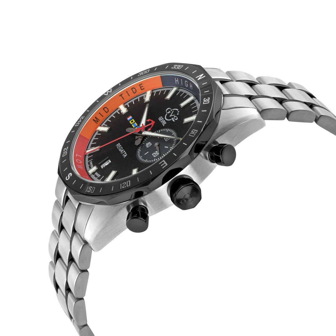 Regatta GV2 Swiss Quartz,Tide cycle indicator, Black dial, Two toned SS/IPBLK Br