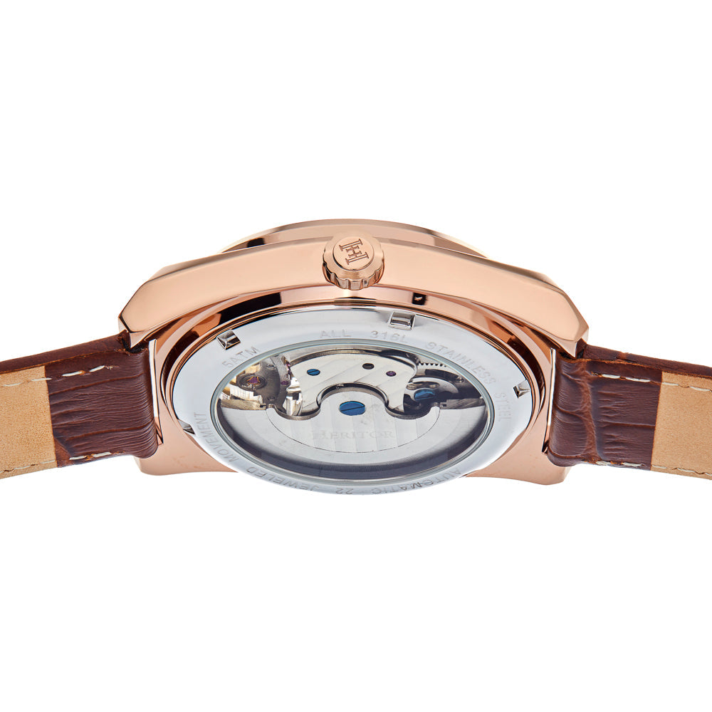Daxton Semi Skeleton Brown/Rose Gold | White Dial