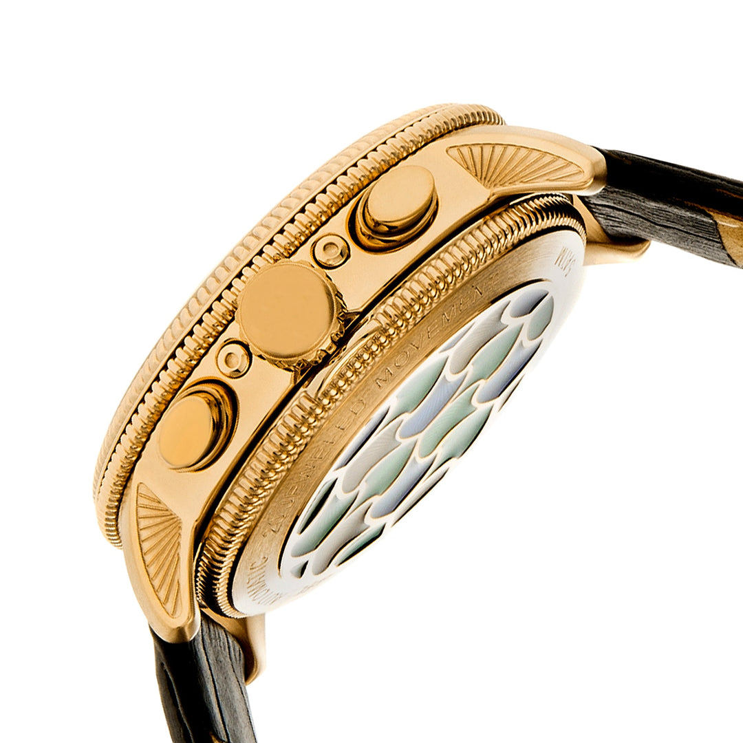 Aura Semi-Skeleton Genuine Leather-Band Watch Gold/Black | Multi-colored Dial