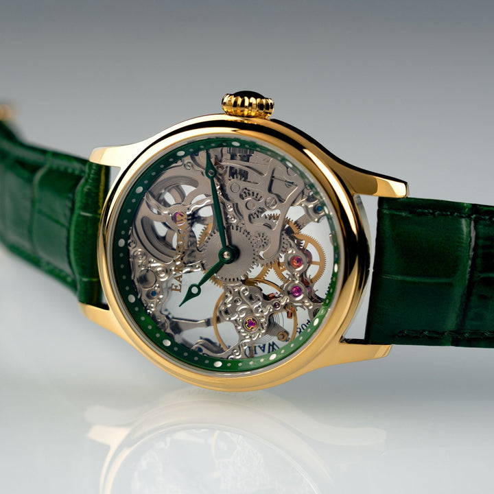 Bauer Mechanical Skeleton Silver / Genuine Leather Silver Dial