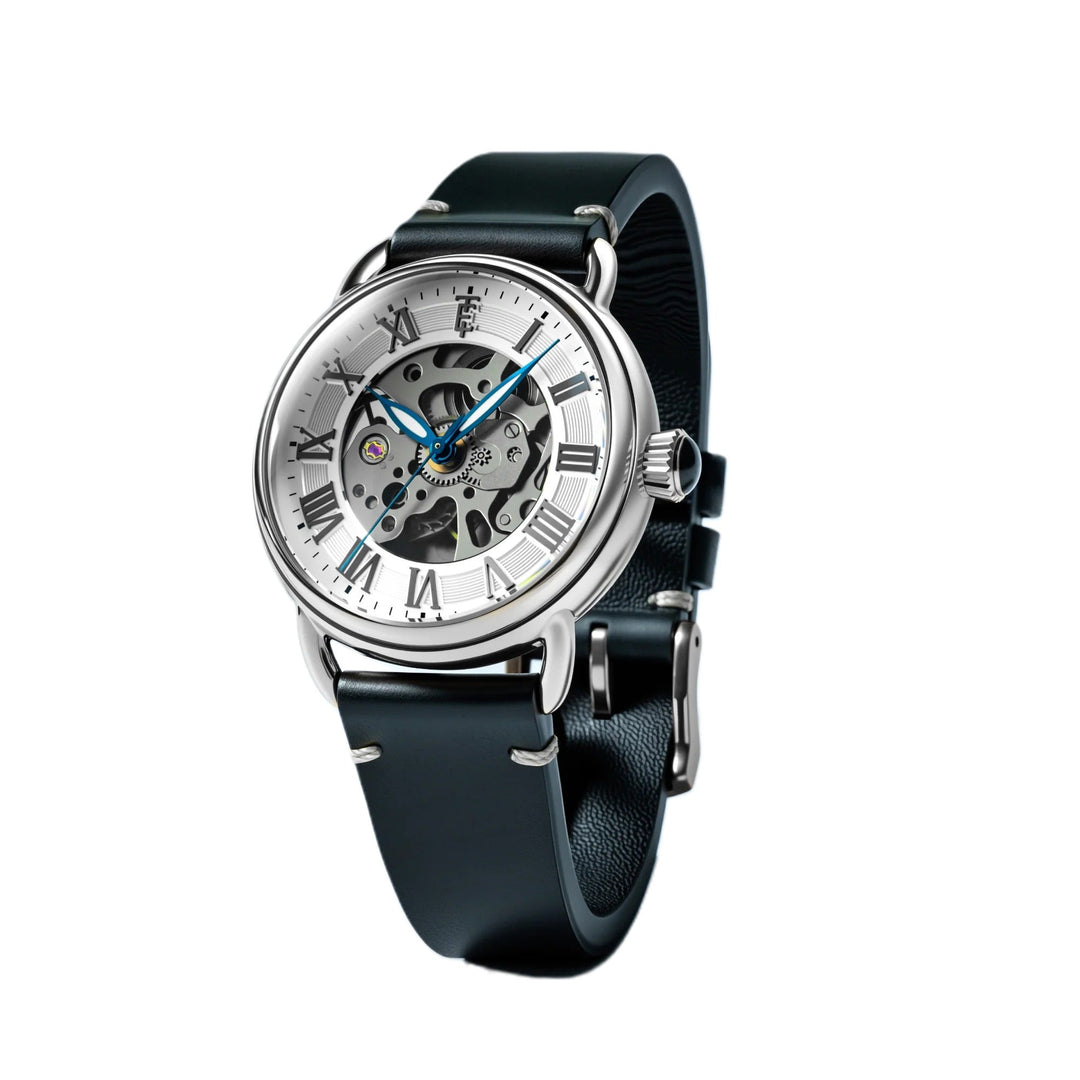 Investigator 40 Matt Silver / Black  Leather Strap Silver Dial