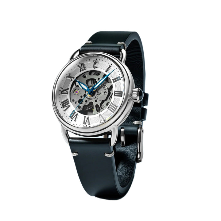 Investigator 40 Matt Silver / Black  Leather Strap Silver Dial