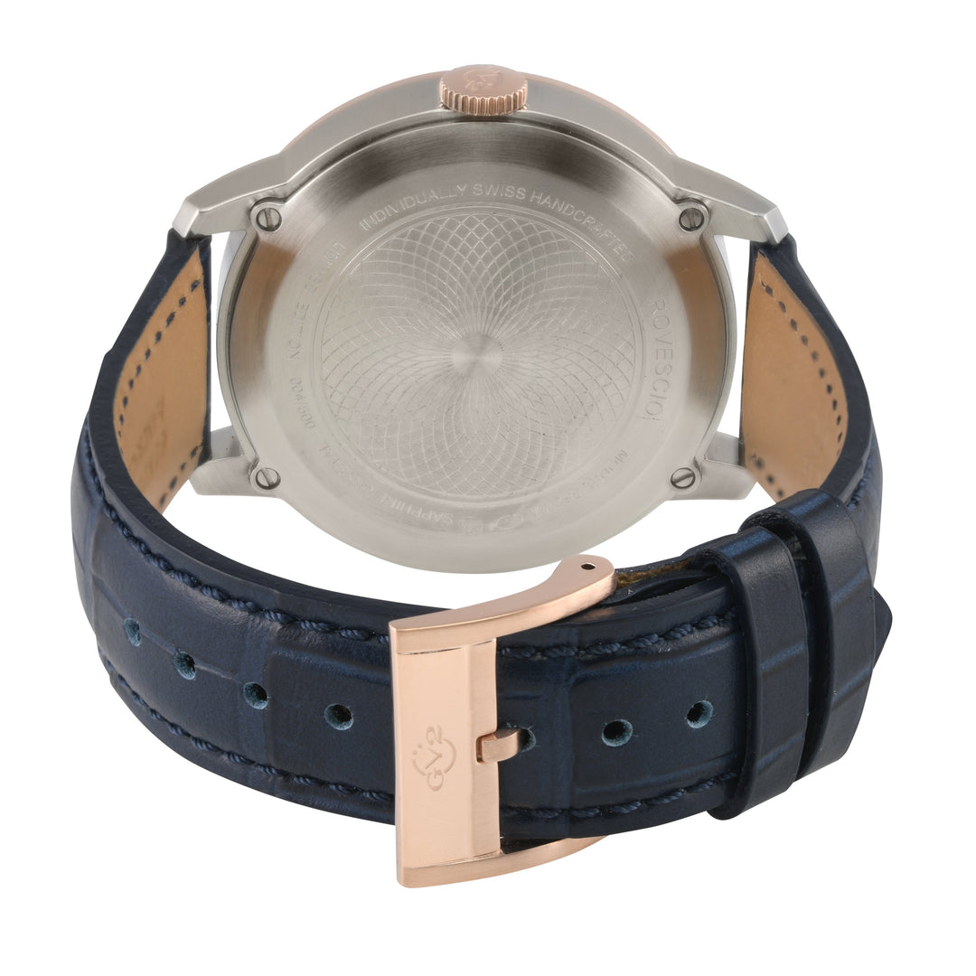 Rovescio Swiss Multifunction Big Date IPYG/White ,Brown Handmade Leather | Blue 