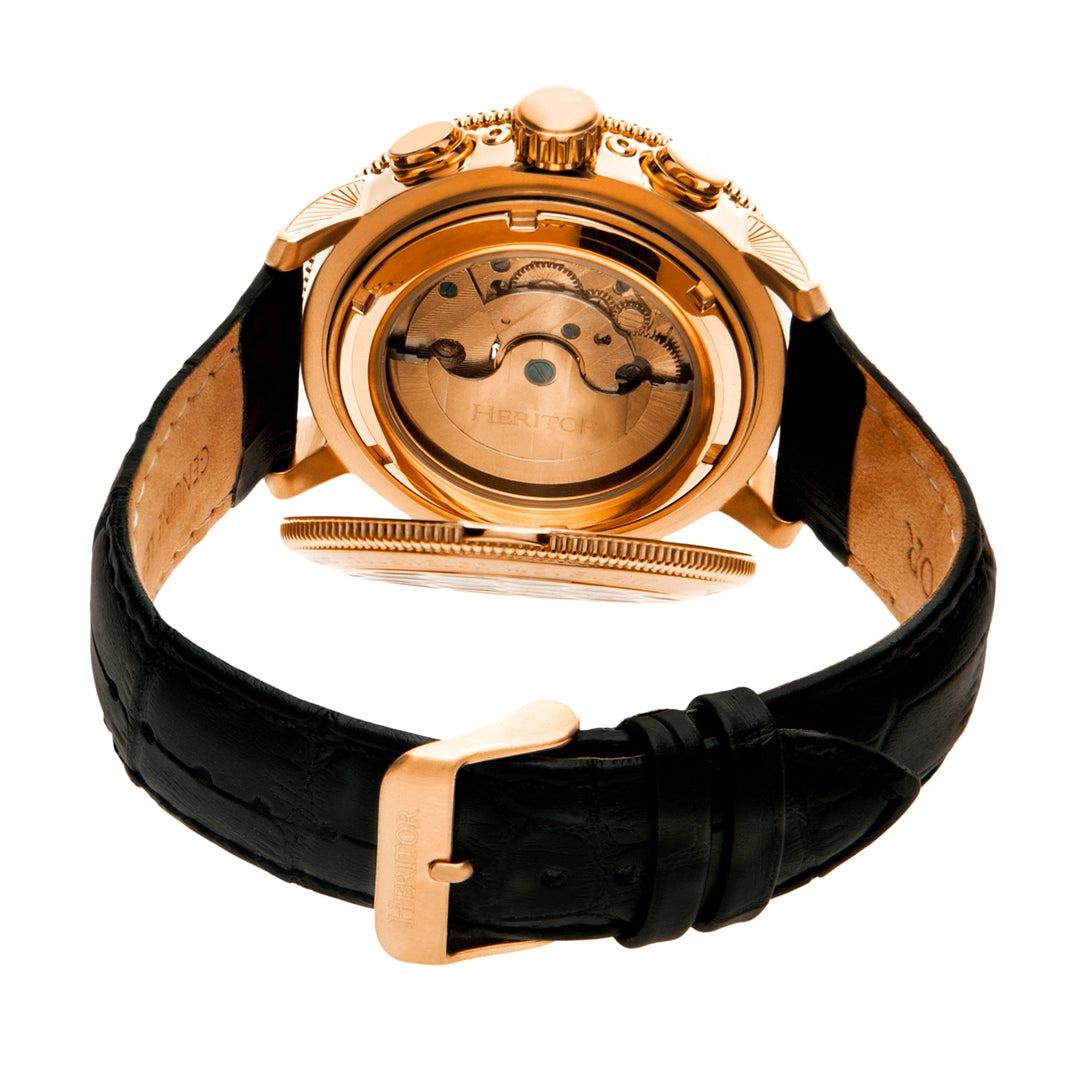 Aura Semi-Skeleton Genuine Leather-Band Watch Rose Gold/Black | Multi-colored Di