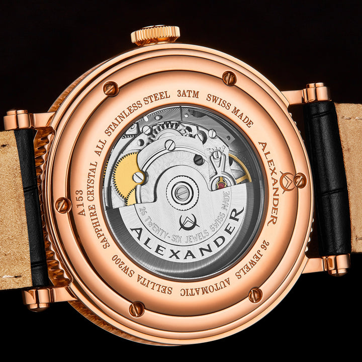 A153-05 Black/Leather | Rose / Salmon Dial