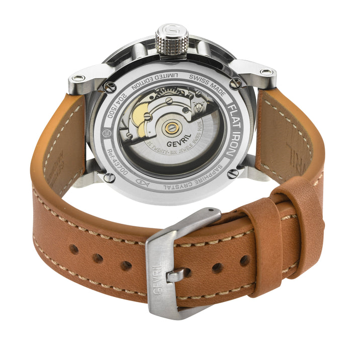 Flat Iron Swiss Made Automatic, 42mm Stainless Steel, Black Dial, 316L Brown Ita
