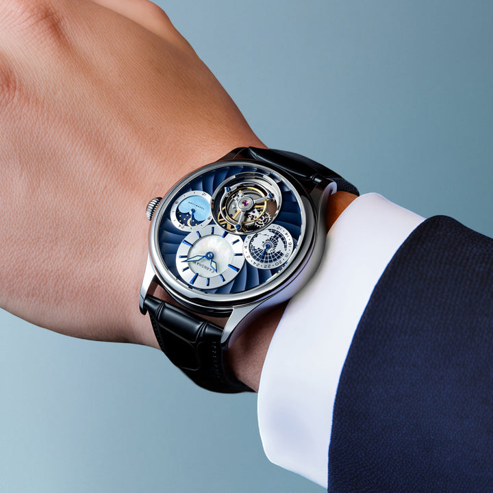 Celestial Huggins Tourbillon Mechanical Limited Edition Blue / Genuine Leather B