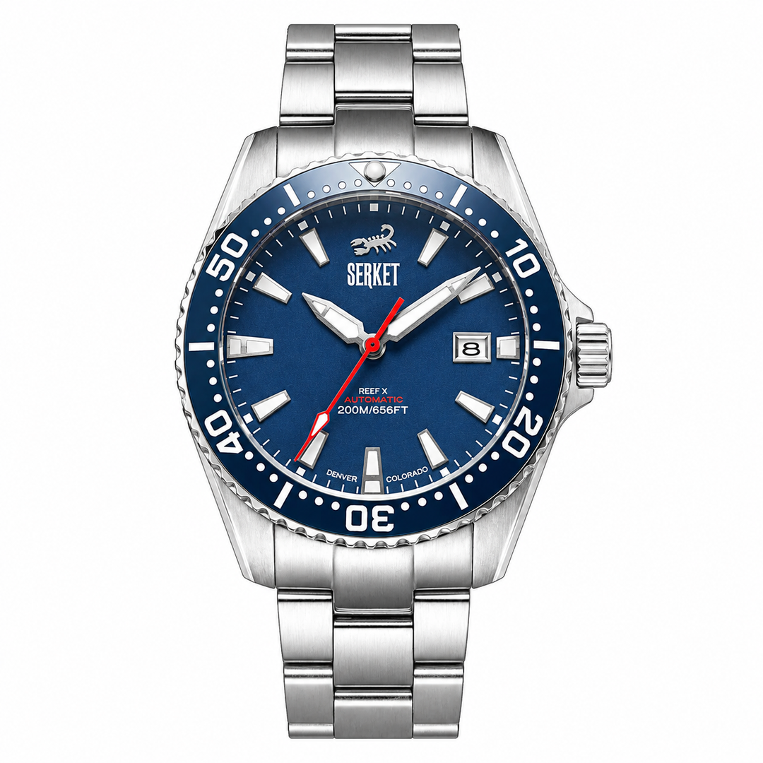 Reef X Diver Navy Blue 43mm 3-Link Bracelet Navy Blue Dial