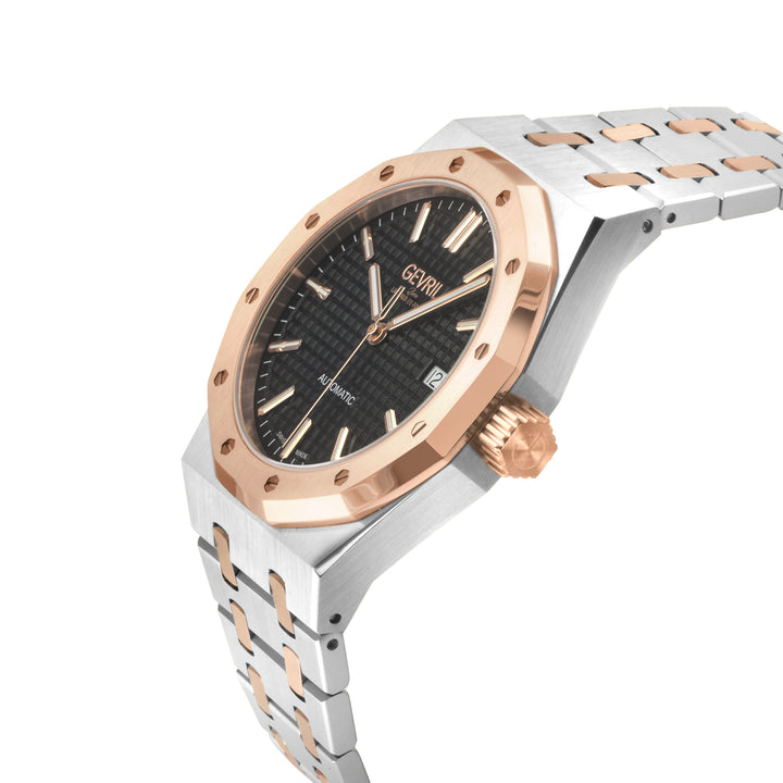 Gotham Swiss Automatic Movement, Black Embossed Dial, Two toned SS/IPRG Bracelet