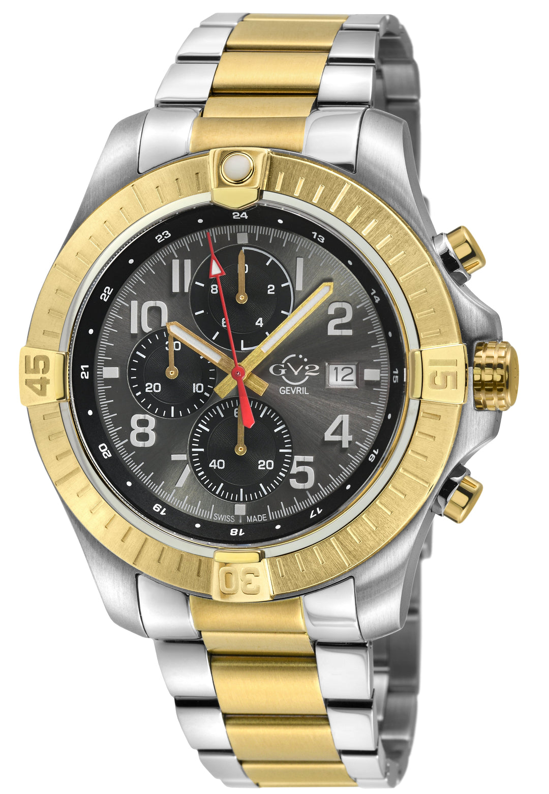 T38 GV2 Swiss Quartz Chronograph, 316L IPYG Case, Black Enamel Dial, Two toned31