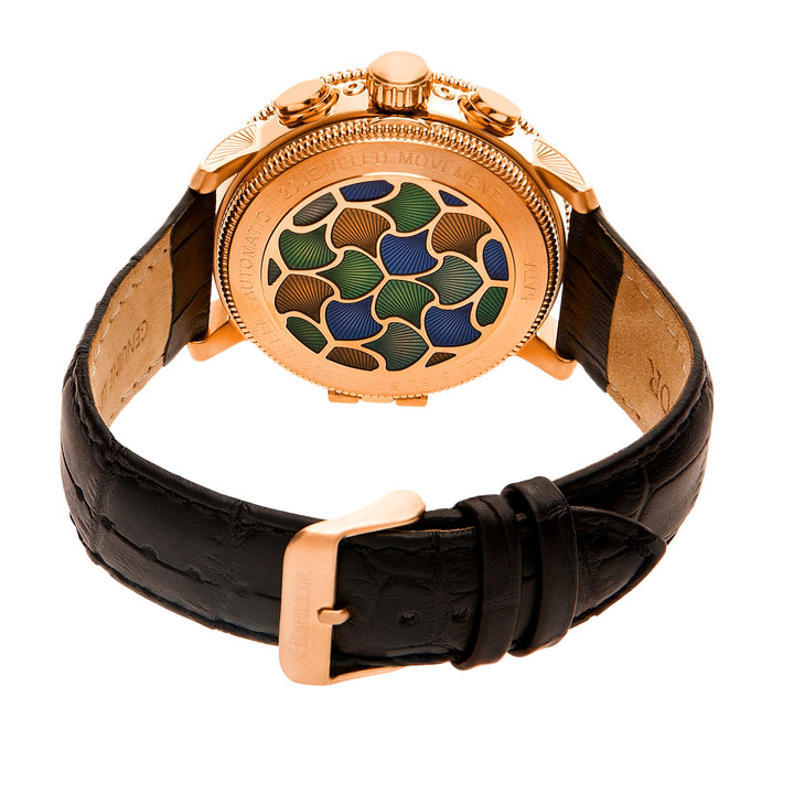 Aura Semi-Skeleton Genuine Leather-Band Watch Rose Gold/Black | Multi-colored Di
