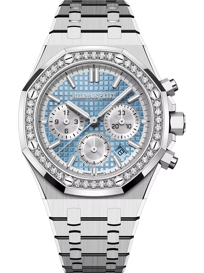 Audemars Piguet ROYAL OAK 38MM LIGHT BLUE DIAL DIAMOND BEZEL CHRONOGRAPH Ref. 26715ST.ZZ.1356ST.01 MENS WATCH