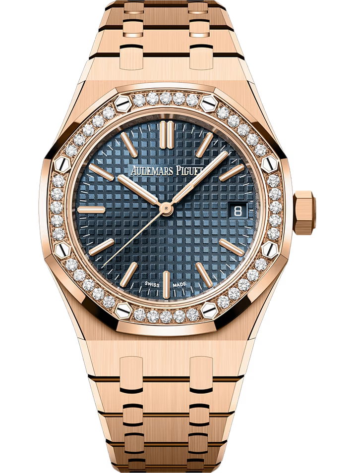 Audemars Piguet ROYAL OAK 37MM BLUE DIAL 18K PINK GOLD WITH DIAMOND BEZEL Ref. 15551OR.ZZ.1356OR.05 MENS WATCH