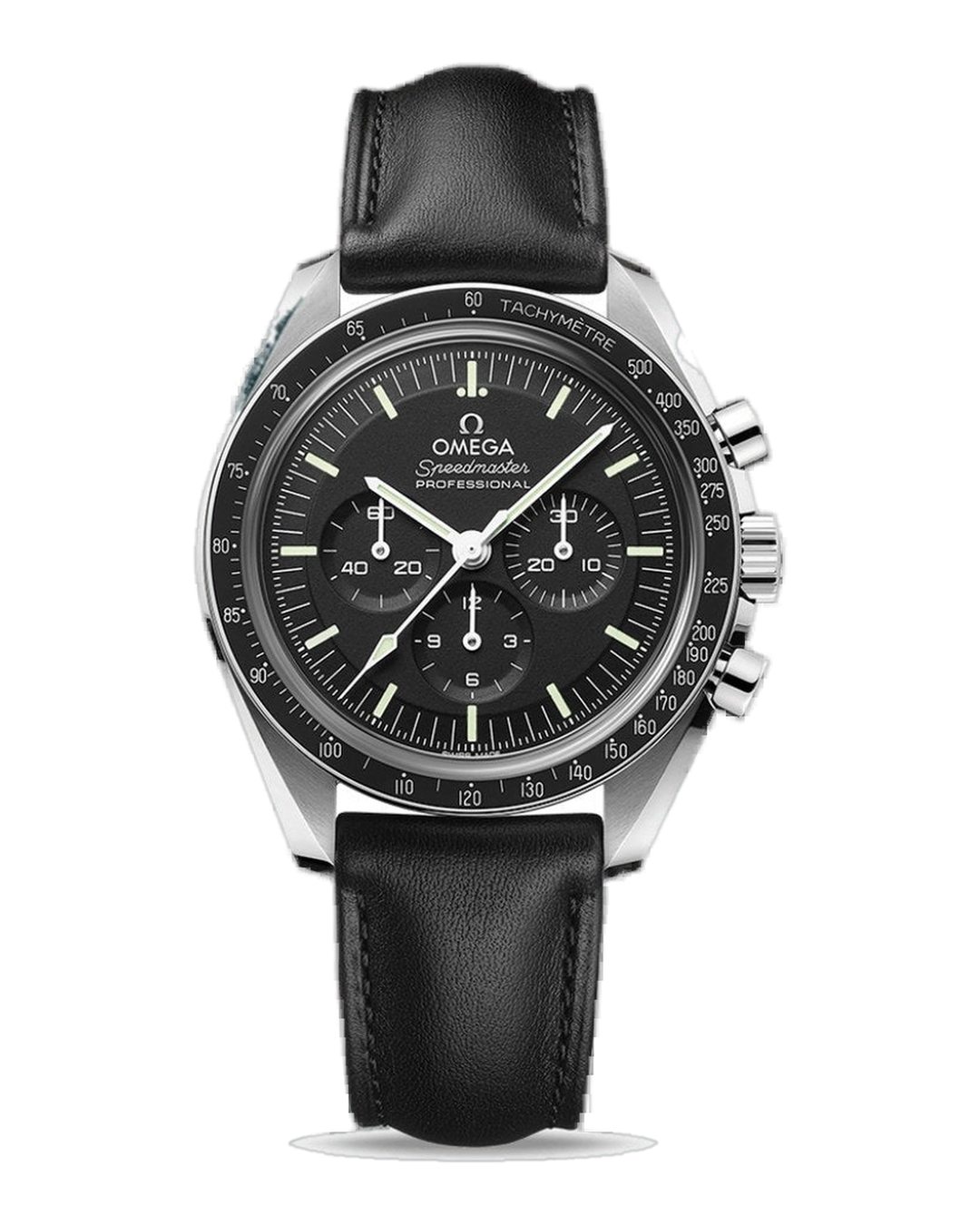 Speedmaster Moonwatch Professional Co-Axial Steel on Leather Strap / Sapphire Glass Black Dial