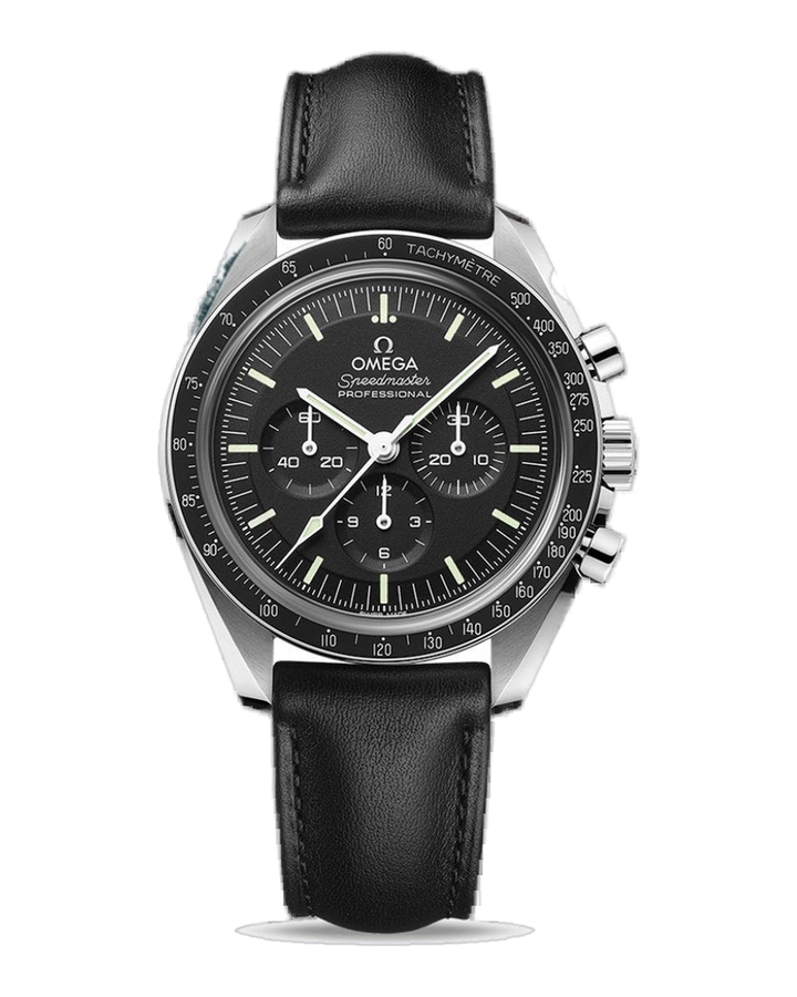 Speedmaster Moonwatch Professional Co-Axial Steel on Leather Strap / Sapphire Glass Black Dial