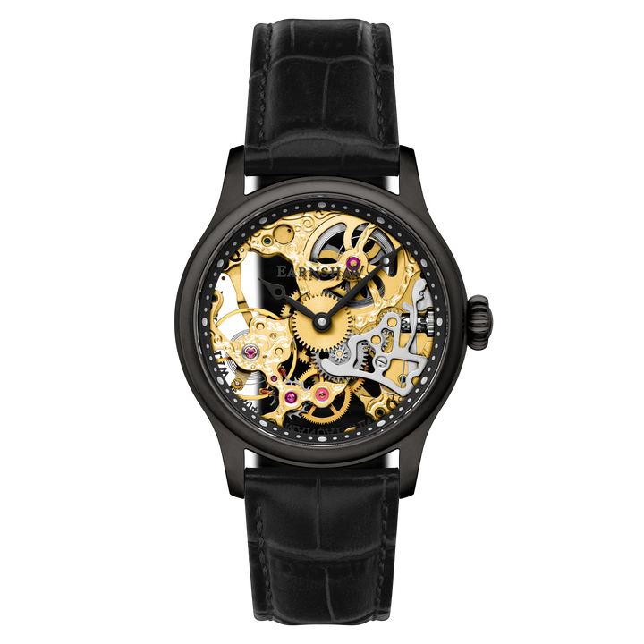 Bauer Mechanical Skeleton Gold / Genuine Leather | Gold Dial