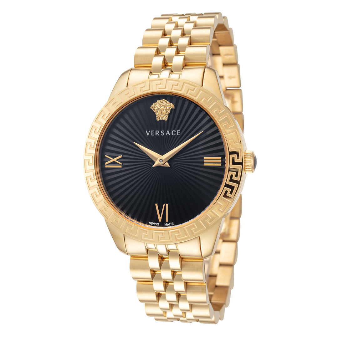 Greca Signature Black Dial Gold Stainless Steel Bracelet 38mm Black Dial