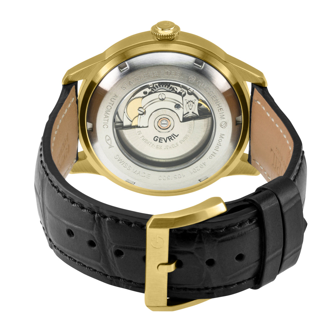 Guggenheim Gevril Men's Guggenheim Automatic IP Gold, Case, Black Dial, Genuine 