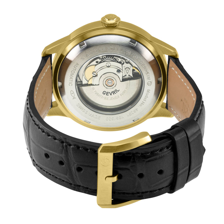 Guggenheim Gevril Men's Guggenheim Automatic IP Gold, Case, Black Dial, Genuine 